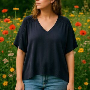 NWT Anthropologie Womens Navy Blue Dolman Sleeve Oversize Sweater Size Small